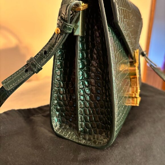 NEW YSL Calfskin Crocodile Embossed Mini Cassandra Gold Hardware with Dust Bag - Picture 2 of 14